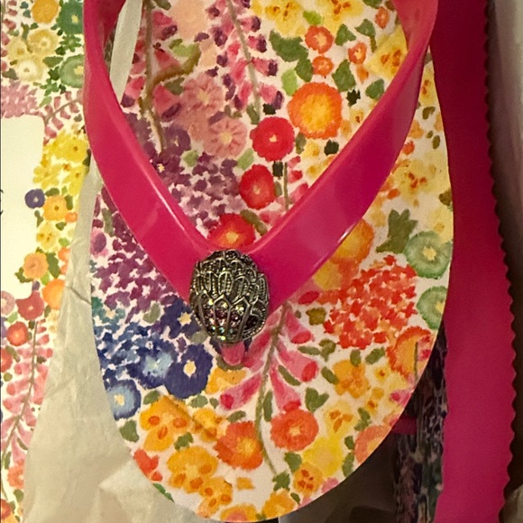 Kurt Geiger Floral Couture Pink Flip Flops - Picture 3 of 5
